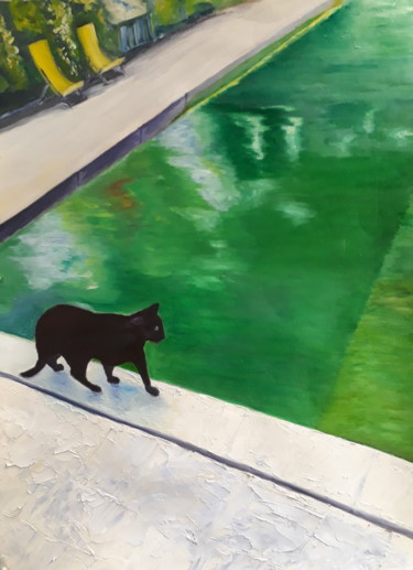 Painting titled "Suspicious Cat" by Thyus, Original Artwork, Oil