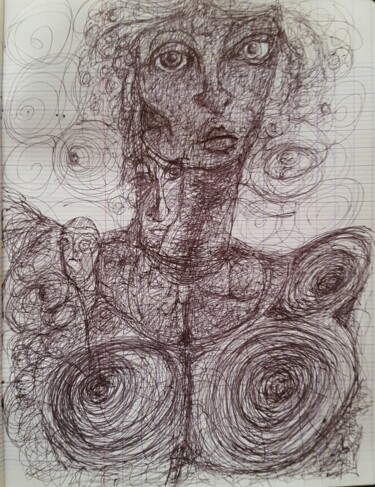Рисунок под названием "Psychadelic woman" - Thierry Pujalte, Подлинное произведение искусства, Шариковая ручка