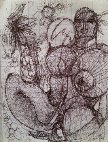 Dessin intitulée "Woman 1" par Thierry Pujalte, Œuvre d'art originale, Stylo à bille