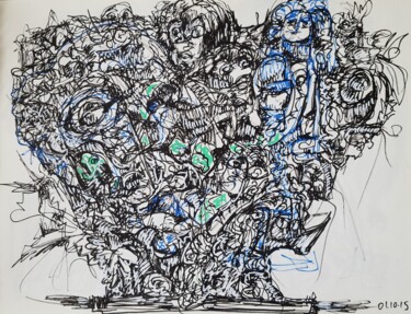 Dessin intitulée ""sans Titre "" par Thierry Pujalte, Œuvre d'art originale, Marqueur