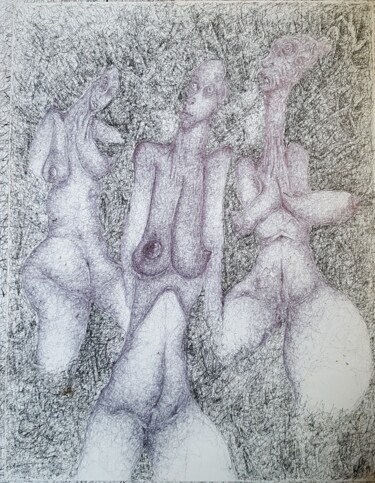 Drawing titled "" 3 Grâces "" by Thierry Pujalte, Original Artwork, Ballpoint pen