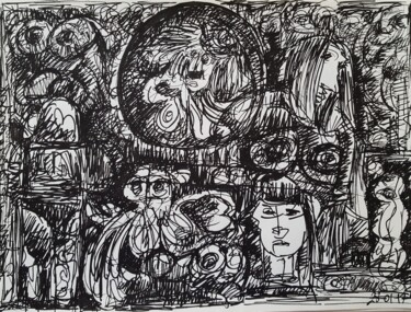 Drawing titled ""Dans sa bulle..."" by Thierry Pujalte, Original Artwork, Ink