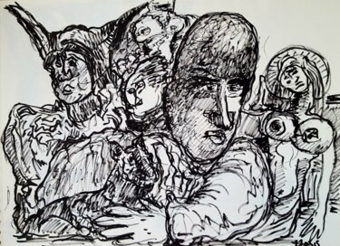 Drawing titled "Les monstres" by Thierry Pujalte, Original Artwork, Ink