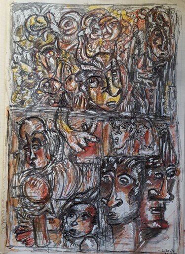 Disegno intitolato "Les voisins..." da Thierry Pujalte, Opera d'arte originale, Grafite