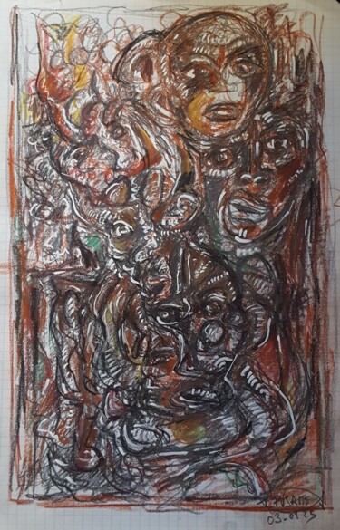Drawing titled "Hybridation" by Thierry Pujalte, Original Artwork, Graphite
