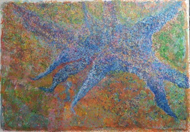 Dessin intitulée "Étoile de mer bleue" par Thierry Pujalte, Œuvre d'art originale, Marqueur Monté sur Panneau de bois