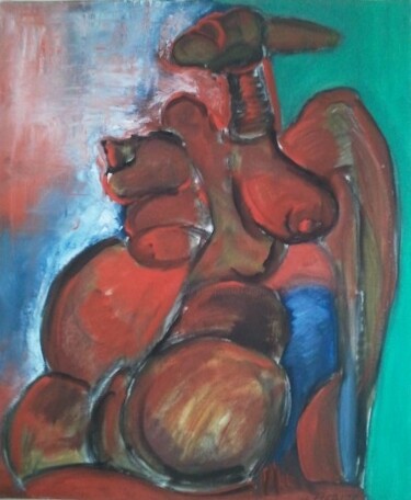 Painting titled "L'Africaine" by Thierry Pujalte, Original Artwork, Oil Mounted on Wood Stretcher frame