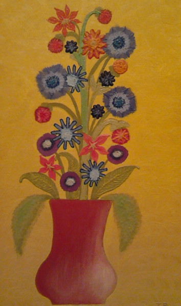 Malarstwo zatytułowany „vase de fleurs” autorstwa Thierry Racat, Oryginalna praca, Olej Zamontowany na Drewniana rama noszy