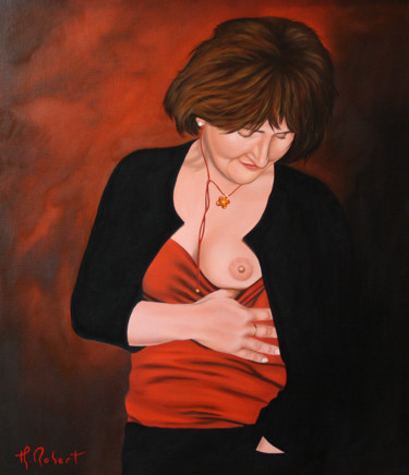 Peinture intitulée "Jeune femme au pend…" par Thierry Robert, Œuvre d'art originale, Huile