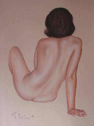 Dessin intitulée "Jeune femme au bras…" par Thierry Robert, Œuvre d'art originale, Pastel
