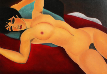 Schilderij getiteld "Nu couché les bras…" door Thierry Robert, Origineel Kunstwerk, Olie
