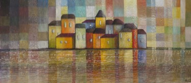 Painting titled "village en bord de…" by Thierry Robin, Original Artwork