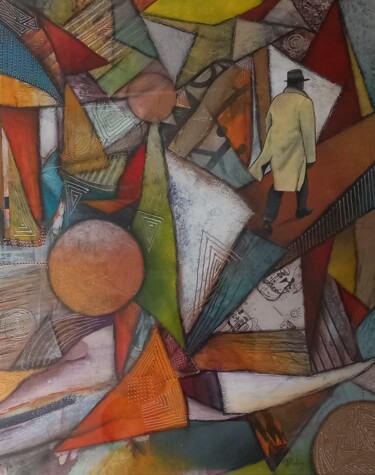 Κολάζ με τίτλο "Seul dans le chaos" από Thierry Robin, Αυθεντικά έργα τέχνης, Κολάζ Τοποθετήθηκε στο Χαρτόνι