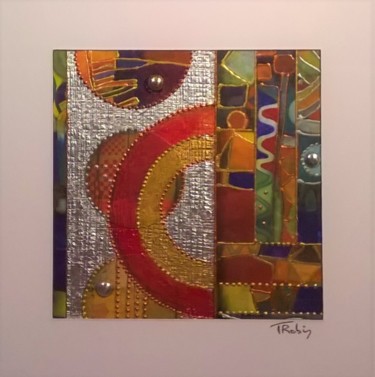 Collages titled "Abstraction colorée…" by Thierry Robin, Original Artwork, Collages Mounted on Cardboard
