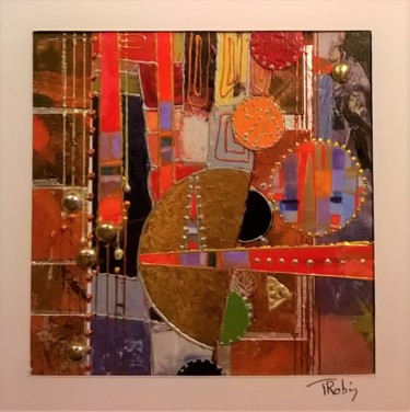 Collages titled "Abstraction colorée…" by Thierry Robin, Original Artwork, Collages Mounted on Cardboard