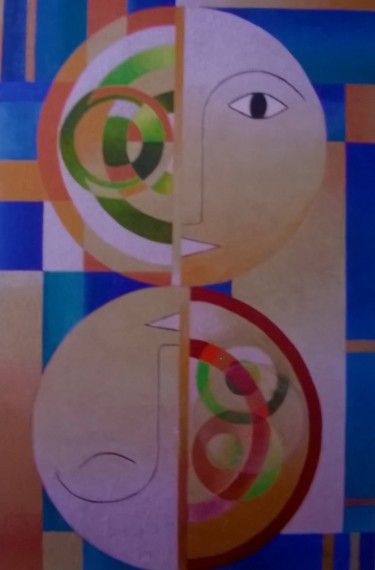 Peinture intitulée "Tête à tête sur fon…" par Thierry Robin, Œuvre d'art originale, Gouache