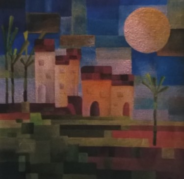 Malerei mit dem Titel "Hameau aux bambous" von Thierry Robin, Original-Kunstwerk, Gouache