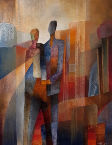 Peinture intitulée "La rencontre" par Thierry Robin, Œuvre d'art originale, Gouache Monté sur Châssis en bois