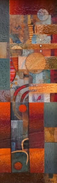 Collages titled "L'oiseau rouge" by Thierry Robin, Original Artwork, Collages Mounted on Cardboard