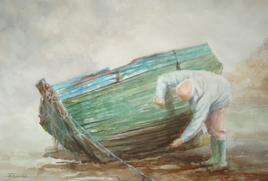 Картина под названием "La vieille barque" - Thierry Seurre, Подлинное произведение искусства, Акварель