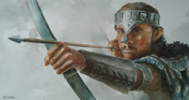 Painting titled "L'Archer" by Thierry Seurre, Original Artwork, Watercolor