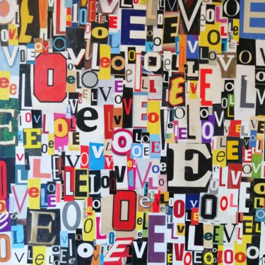 Collages titled "Love" by Thierry Spada, Original Artwork, Collages Mounted on Wood Stretcher frame