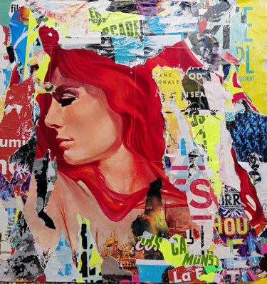 Collages intitolato "Pin up chevelure ro…" da Thierry Spada, Opera d'arte originale, Collages