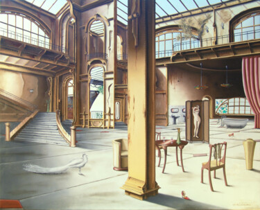 Schilderij getiteld "Le paravent (Sous b…" door Thierry Van Quickenborne, Origineel Kunstwerk, Olie Gemonteerd op Frame voor…