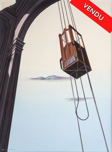 Painting titled "l'ascenseur 72-dpi-…" by Thierry Van Quickenborne, Original Artwork, Oil