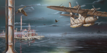 Painting titled "Vol 75 ( Sous bague…" by Thierry Van Quickenborne, Original Artwork, Oil Mounted on Wood Stretcher frame