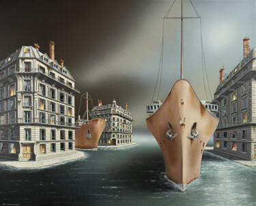 Malerei mit dem Titel "Passagers - Reprodu…" von Thierry Van Quickenborne, Original-Kunstwerk, Öl