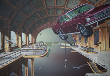 Картина под названием "Le temps supendu (e…" - Thierry Van Quickenborne, Подлинное произведение искусства, Масло Установлен…