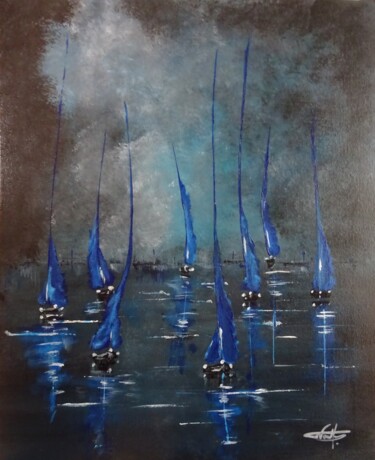绘画 标题为“"Sortie bleu nuit e…” 由Thierry Vaultier, 原创艺术品, 丙烯
