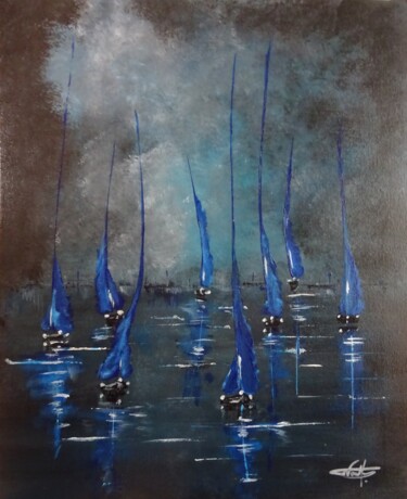 Painting titled ""Sortie bleu nuit e…" by Thierry Vaultier, Original Artwork, Acrylic