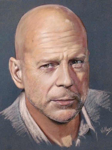 Drawing titled "Bruce Willis" by Thierry Villers, Original Artwork, Pastel