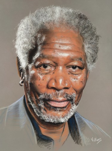 Dessin intitulée "Morgan Freeman" par Thierry Villers, Œuvre d'art originale, Pastel