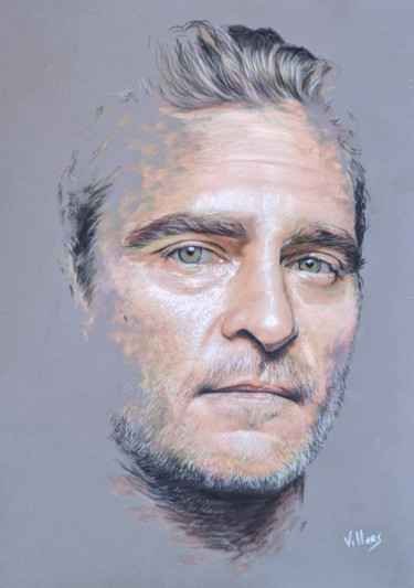 Drawing titled "Joaquin Phoenix" by Thierry Villers, Original Artwork, Pastel