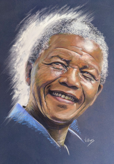 Tekening getiteld "Mandela" door Thierry Villers, Origineel Kunstwerk, Pastel