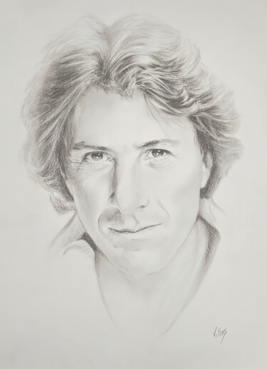 Zeichnungen mit dem Titel "Dustin Hoffman" von Thierry Villers, Original-Kunstwerk, Graphit