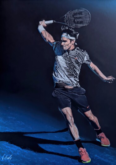 Drawing titled "Roger Federer" by Thierry Villers, Original Artwork, Pastel
