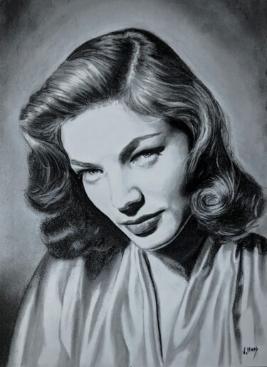 图画 标题为“Lauren Bacall” 由Thierry Villers, 原创艺术品, 木炭