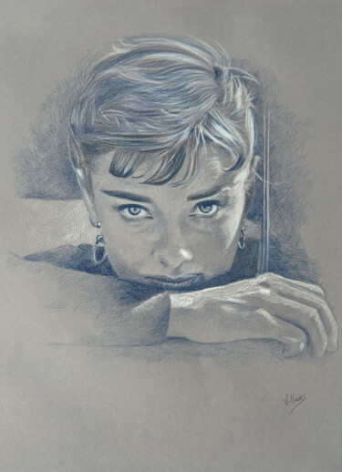 Rysunek zatytułowany „Audrey Hepburn indi…” autorstwa Thierry Villers, Oryginalna praca, Ołówek