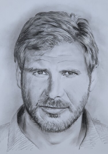 Drawing titled "Harrison Ford" by Thierry Villers, Original Artwork, Graphite