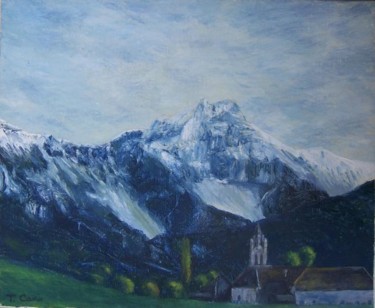 Painting titled "Ferrand et l'église…" by Thierry Cano, Original Artwork, Oil