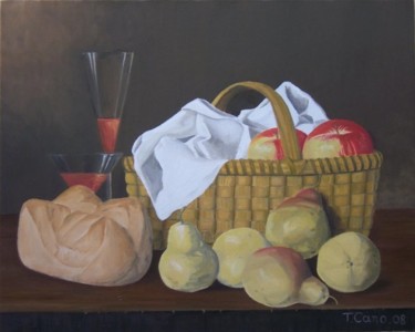 Painting titled "Nature morte avec p…" by Thierry Cano, Original Artwork, Oil