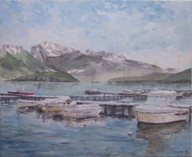 Painting titled "Port de Sévrier" by Thierry Cano, Original Artwork, Oil