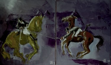 Painting titled "Ils-tirent-Diptyque" by Thierry Faure, Original Artwork, Oil Mounted on Wood Stretcher frame