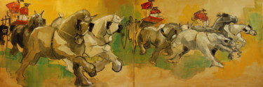 Pintura titulada "Reprise des attelag…" por Thierry Faure, Obra de arte original, Oleo Montado en Bastidor de camilla de mad…