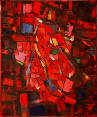 Painting titled "vitrail-du-vin-qui-…" by Thierry Faure, Original Artwork, Oil