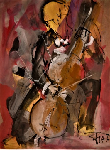 Painting titled "Etude Gouache-violo…" by Thierry Faure, Original Artwork, Gouache